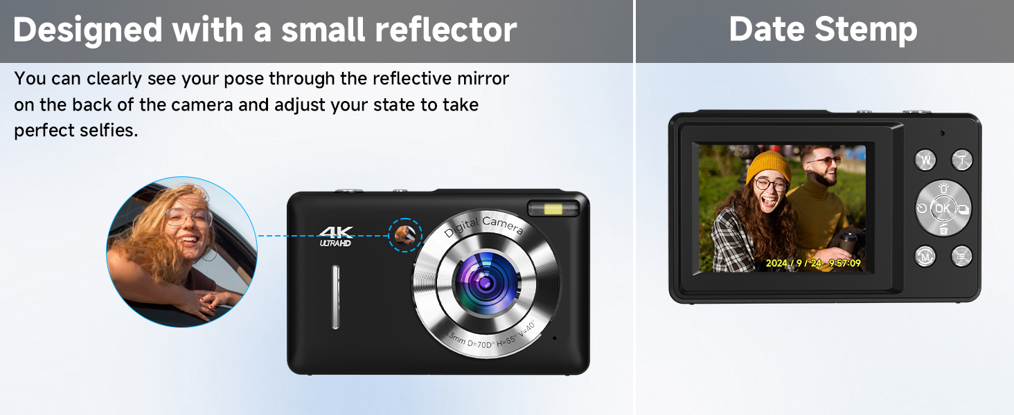 Designed with a small reflector on the camera back,perfecy for selfies
