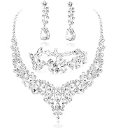 LOYALLOOK Crystal Bridal Jewelry Set for Women Rhinestone Necklace Earrings Bracelet Wedding Brid...