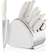 RAXCO Knife Block Set,15-Piece German Stainless Steel Kitchen Knives for Professional Cutting,White