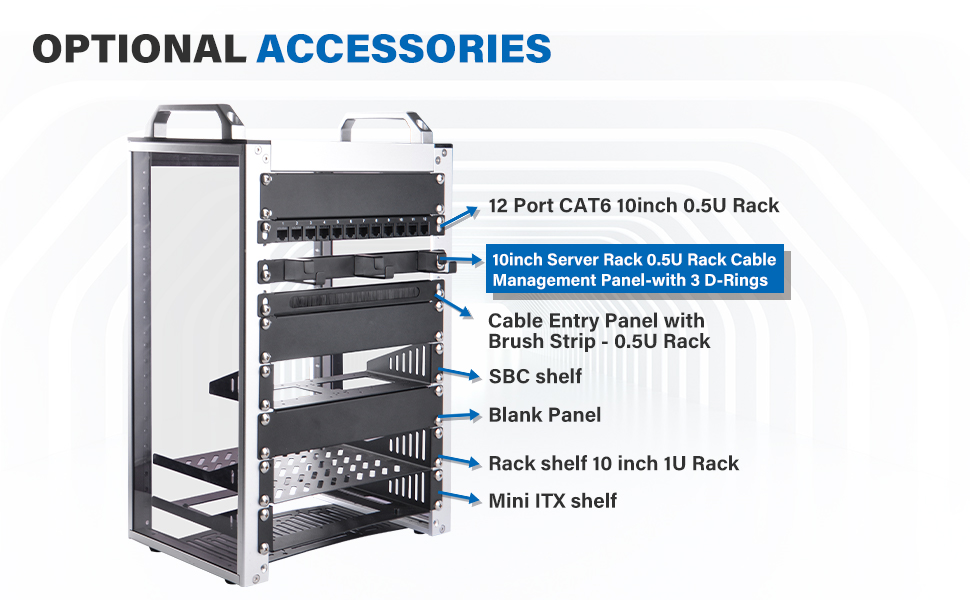 0.5u rack cable management panel with 3 d rings