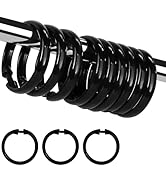 Kutesna 12 PCS O Shaped Black Plastic Shower Curtain Rings, Easy Snap Closure Shower Curtain Hook...