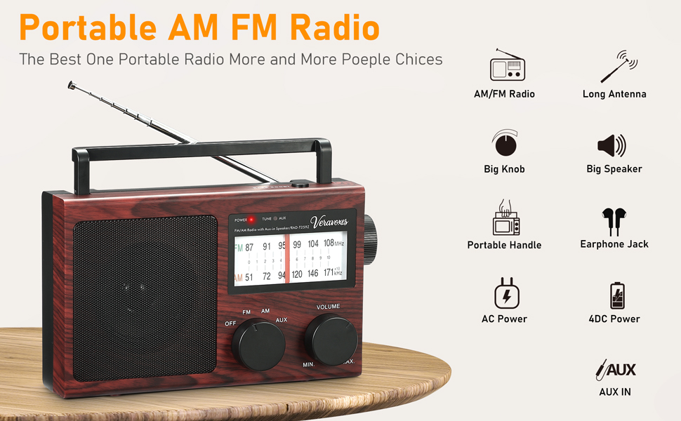 Portable AM/FM Radio with Bass Control