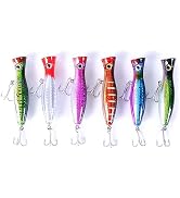 AJHMGJGO 6 Pcs Large Top Water Popper,4.7 in Saltwater Poppers Fishing Lures,3D Eyes with Hooks a...