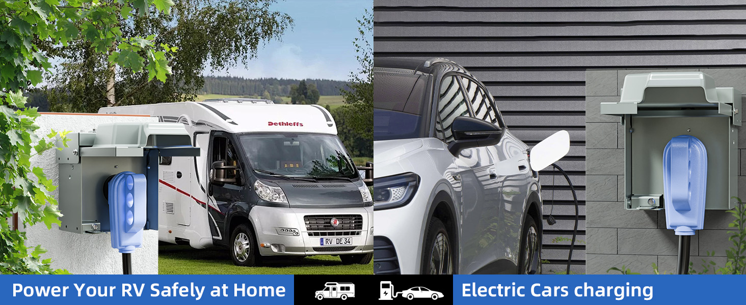 50 Amp RV Power Outlet Box, 125/250V ETL Listed Outdoor NEMA 14-50R Receptacle Panel