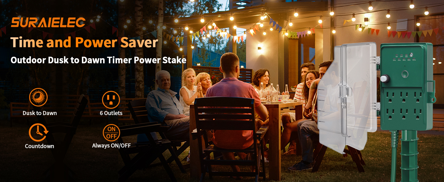 outdoor electrical timer outlet stake multi plug power strip christmas waterproof extension cord