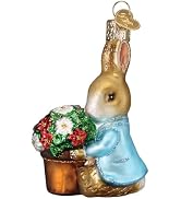 Old World Christmas Peter Rabbit with Flower Pot Glass Blown Ornament for Christmas Tree, Handcra...