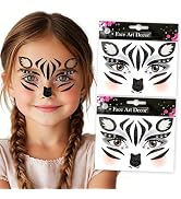 Zebra Face Stickers Glitter Black &amp; White Zebra Face Art Decal with Rhinestones Design,Self-Adhes...
