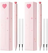 Kaco FIRST Gel Pens Cute Stationery, Pack of 2 Pieces Heart Pen Set with Extra 4 Black Refills (2...