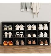 Aenuert 12-Cubby Shoe Rack, 3-Tier Wood Shoe Organizer, Multifunctional Shoe Organizer Bench for ...