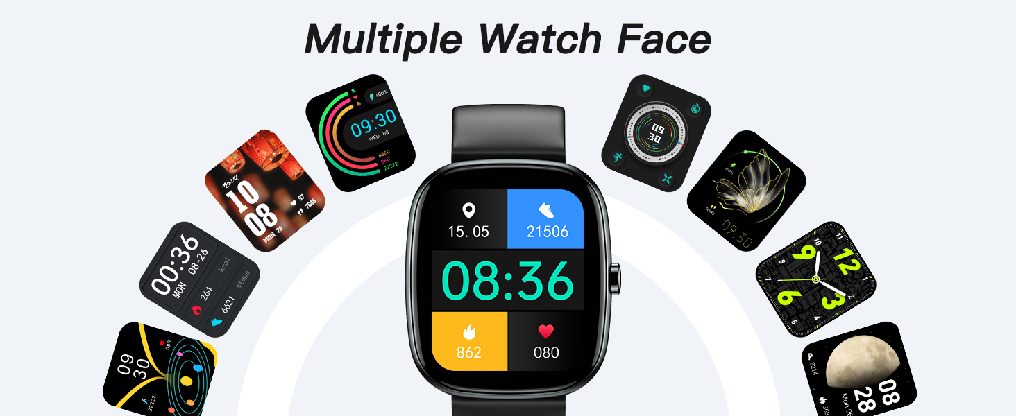 Multiple watch faces on fitness tracker. Change style easily.