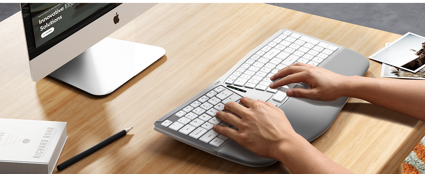 Ergonomic Keyboard Wireless Split Design Palm Rest Volcano Keycaps Natural Typing Type C USB Plug
