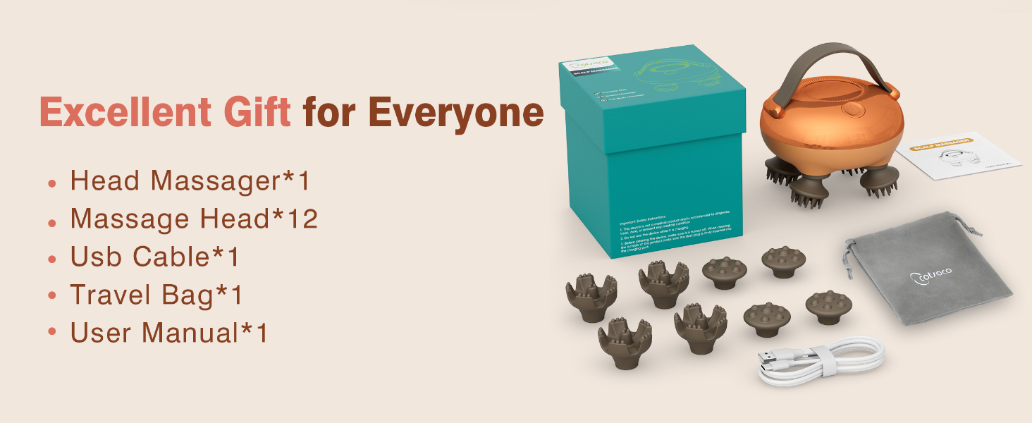 cotsoco Electric Cordless Head Scalp Massager for Stress Relax, Deep Clean and Hair Growth, Gift