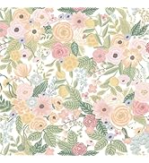 Ismoon Floral Peel and Stick Wallpaper Boho Pink Wallpaper Leaf Flowers Contact Paper Removable S...