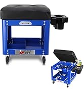 FreekyFit Rolling Creeper Garage Shop Seat for Men, Padded Mechanics Stool with Tool Tray Storage...