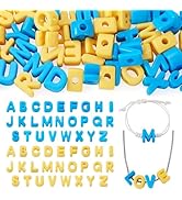 FASHEWELRY 52Pcs Large Acrylic Slide Letter Beads Yellow Blue Colored Alphabet Beads 3D Big Initi...