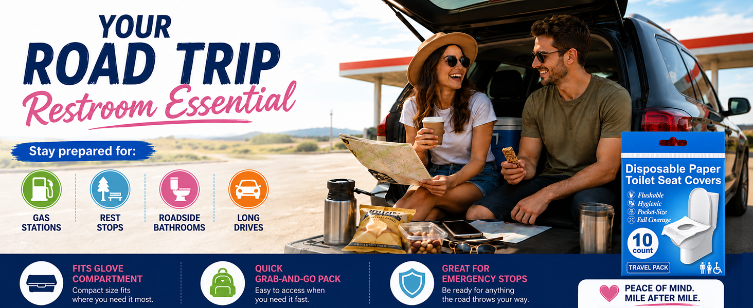 road trip essentials full coverage paper toilet covers flushable septic safe travel bathrooms