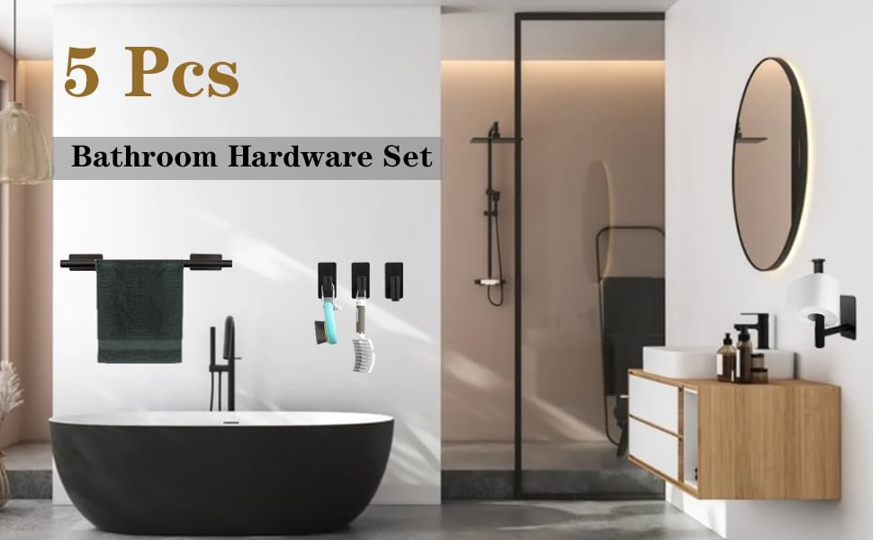 Adhesive hardware bathroom set