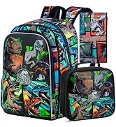 CCJPX 3PCS Dinosaur Backpack for Boys, 16 Inch Water Resistant Preschool Bookbags, Cool Kindergar...