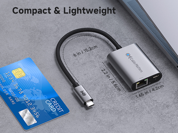 High-speed USB C to 5 Gigabit Ethernet adapter with 140W Power Delivery