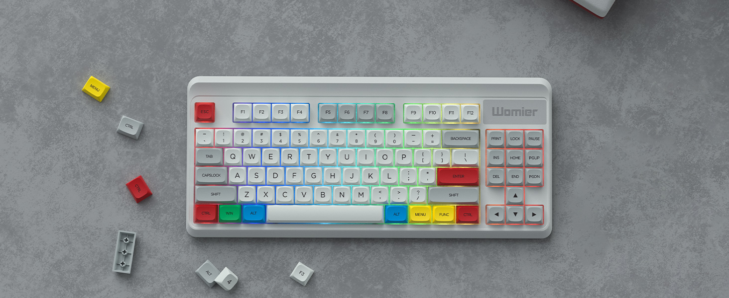 Womier Retro Grey Double Shot PBT keycaps,XDA Profile keycaps 75 Percent,Dye-Sub Keycap