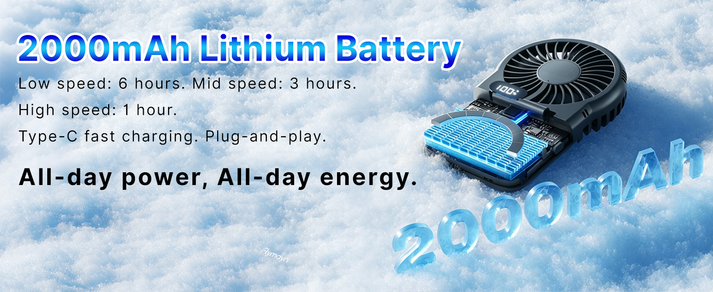 2000?mAh rechargeable portable fan with long-lasting battery-power supply