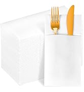 KAMMAK White Dinner Napkins Disposable Cloth Like Paper Napkins Folded with Pocket 100 Pack Guest...