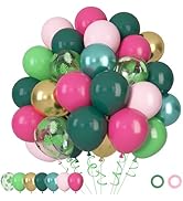 72pcs Tropical Hawaiian Luau Balloons Set, Latex Balloons with 12inch Hot Pink Dark Green Gold Me...
