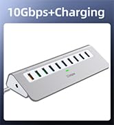 Powered USB Hub 10Gbps, 10 Port USB 3.1 Gen 2 Hub with 7 USB 3.1 Data Ports, 3 Fast Charging Port...
