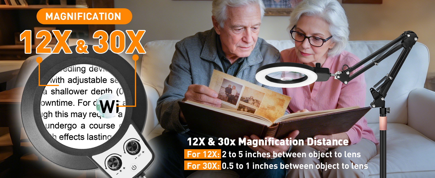 30X 12X magnification friendly elderly mag lamp estheticians reading magnifying glass with light