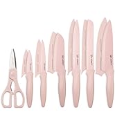 KATISUN Kitchen Knife Set with Guards, 13 Piece Pink Non-Stick Boxed Knives Set, Anti-Rust and Di...