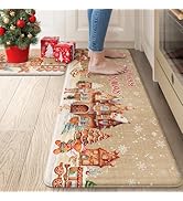 Merry Christmas Kitchen Mats for Floor, Xmas Gingerbread House Cushioned Anti Fatigue Kitchen Rug...