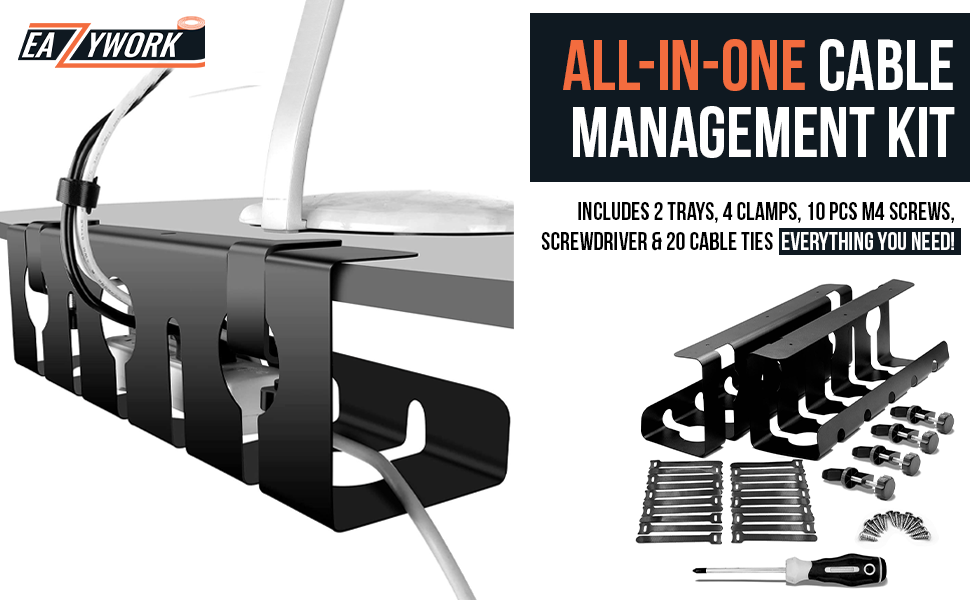 JCHANNEL CABLE MANAGEMENT UNDER DESK BASKET FOR CORDS AND CABLES ORGANIZER BOX WIRE MANAGEMENT TRAY
