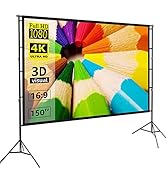 Projector Screen and Stand,Towond 150 inch Indoor Outdoor Projection Screen, Portable 16:9 4K HD ...
