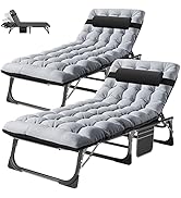ABORON 3-in-1 Folding Patio Lounge Chair, 440LB Heavy-Duty Tri-Fold Guest Bed with Plush Cotton C...