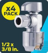 SharkBite Max 1/2 x 3/8 Inch Compression Angle Stop Valve, Pack of 4, Quarter Turn, Push to Conne...