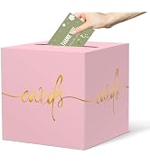CINSOEN Light Pink Card Box with Gold Foil Design, Paperboard 8.7" Card Box for Birthday Wedding ...