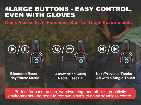 prohear 037 bluetooth 5.3 hearing protection for mowing constraction
