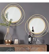2 Set 15.7'' Gold Circle Mirrors Wall Decor Iron Frame Mirrors Art Round Home Hanging Mirrors for...