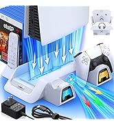 PS5 Stand with Cooling Station&amp;Dual Controller Charger for Playstation 5 PS5 Console, CYKOARMOR P...