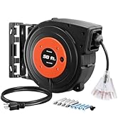 DEWENWILS Retractable Extension Cord Reel, 50 FT Heavy Duty Power Cord, 14AWG/3C SJTOW, 3 Grounde...