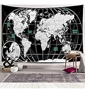 World Map Wall Tapestry for Kids, Educational with Countries, Cities, Topography - Asia, Europe, ...