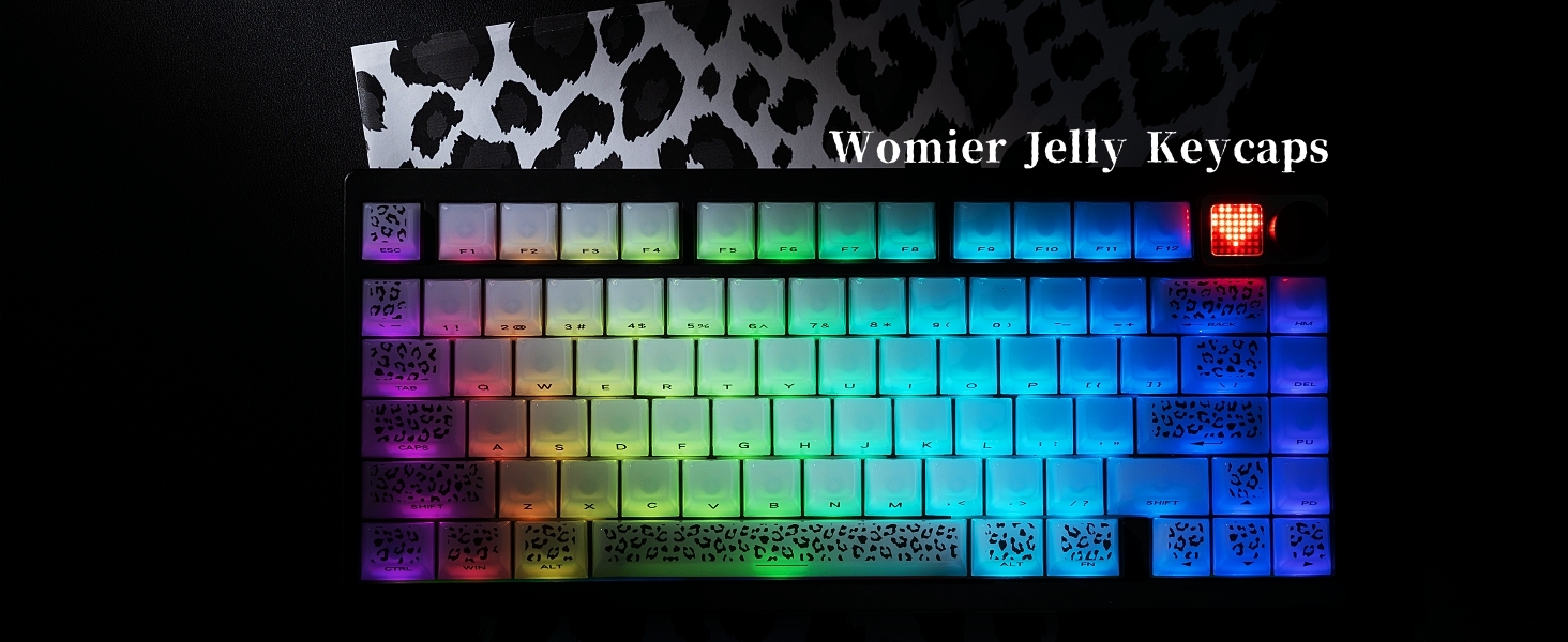 Womier Keyboard Keycaps Jelly, White Ceramic Keycaps Style, Leopard Print Key caps