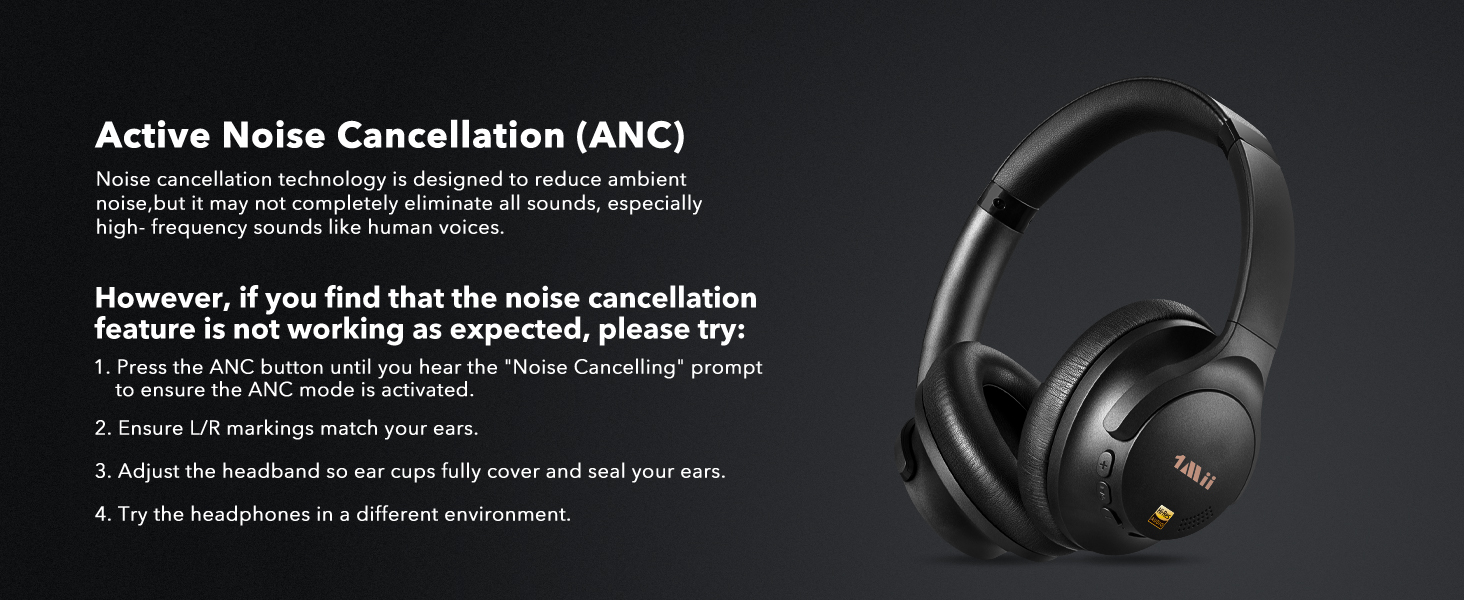 1Mii AI Y8 Active Noise Cancelling Headphones, Wireless Headphones Over Ear Bluetooth 6.0
