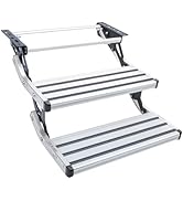 RVSNAIL RV Steps, 2-Step, Manual Retractable RV Steps, 400 LBS Load Capacity, Foldable Aluminum A...