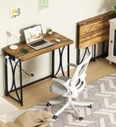 coeztt Small Desk, 31.5" Folding Table for Bedroom with Power Outlet, Space Saving Folding Comput...
