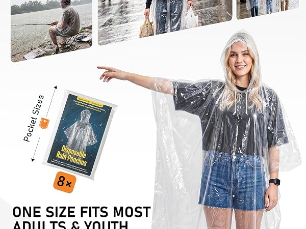 rain poncho clear disposable emergency family pack lightweight pocket size camping hiking theme park