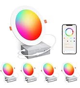 Smart Recessed Lighting 6 Inch RGBCW Color Changing 16W LED Downlights with Junction Box,1350 Lum...