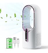 KONSIDEN Bladeless Desk Fan, 11.8 Inch Small Battery Operated Fan, Quiet Office Fan, 3 Speeds Air...