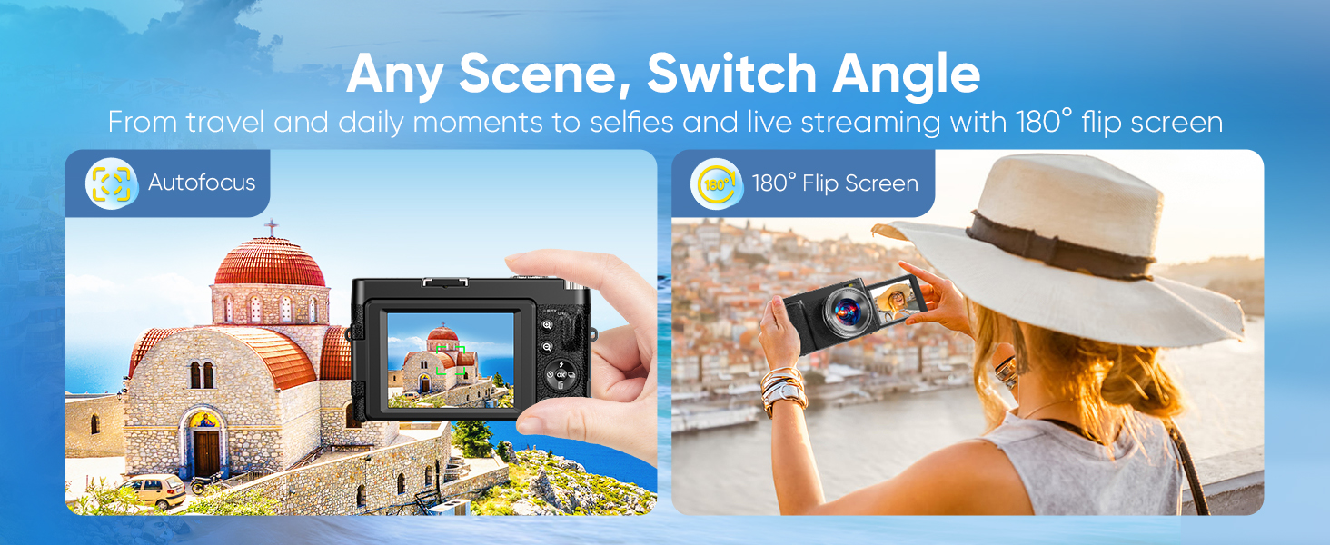 camera with 180° flip screen