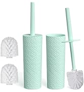 Topsky 2 Pack Compact Toilet Brush &amp; Holder Set, Plastic Round Barrel Loo Brush with 2 Replacemen...